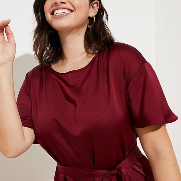 LOFT PLUS SATIN TIE WAIST FLOUNCE DRESS - Picture 2 of 3